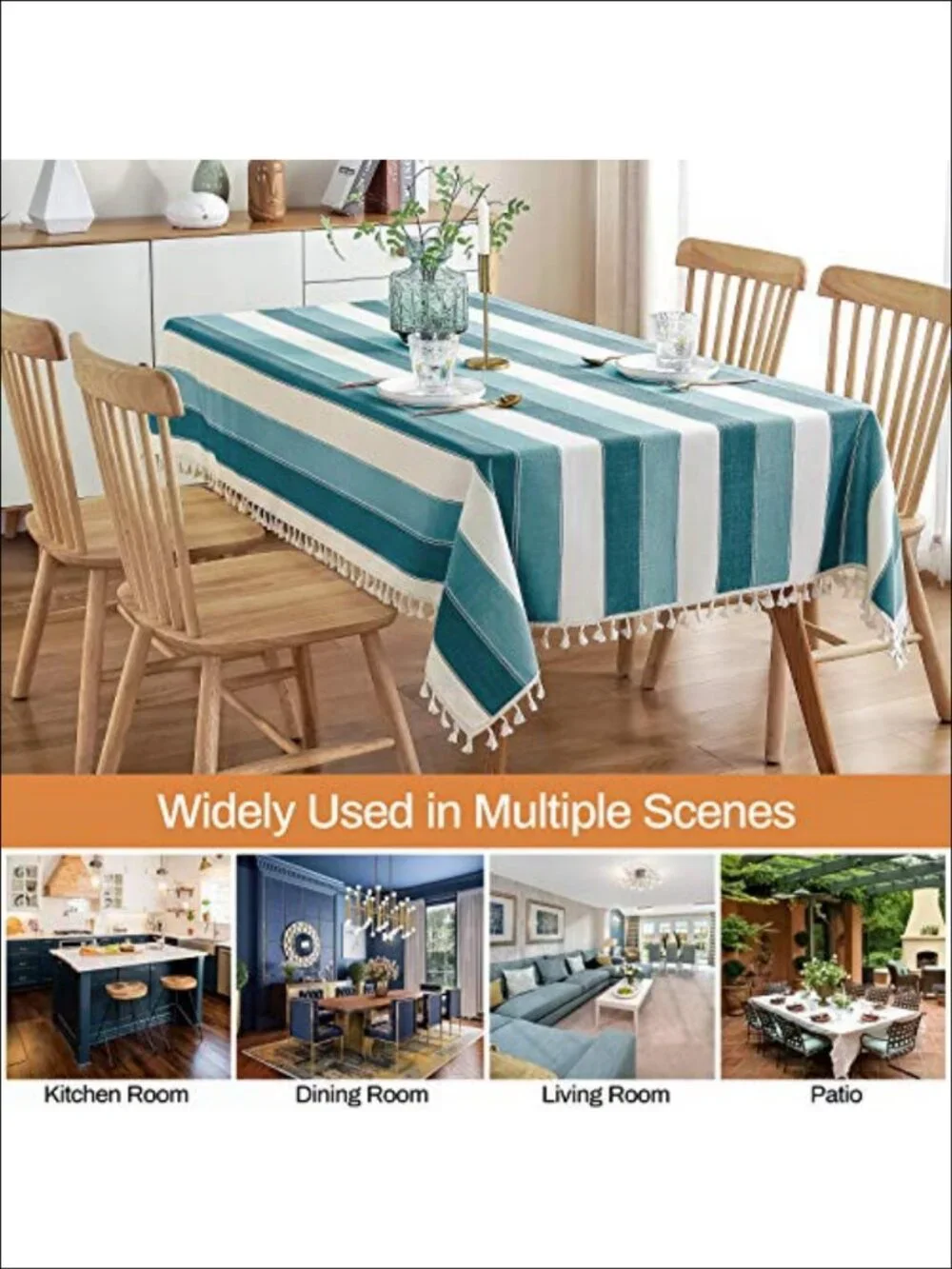 Striped Tassel Tablecloth Rectangle Table Cover Kitchen Dining 55x55